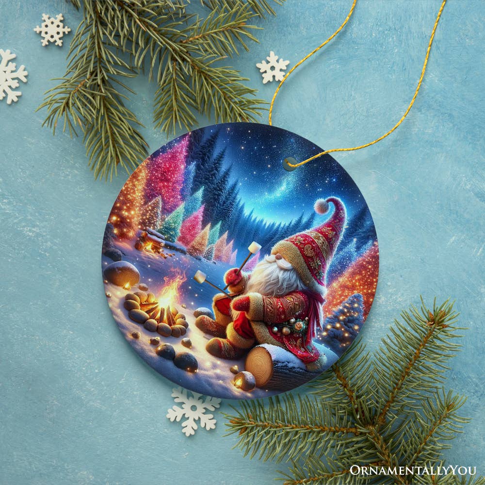 Ornament: Majestic Winter World Gnome Camper Ceramic Ornament