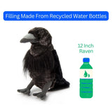 A plush raven labeled “Plush: Raven Wild Onez Raven Stuffed Stands Animal 12” Tall“ from Faire - The Petting Zoo is shown next to a green bottle. Text above reads: Filling Made From Recycled Water Bottles. Inspired by Norse lore, this unique Viking-themed raven plush makes the perfect collectible stuffed animal for fans and collectors alike.
