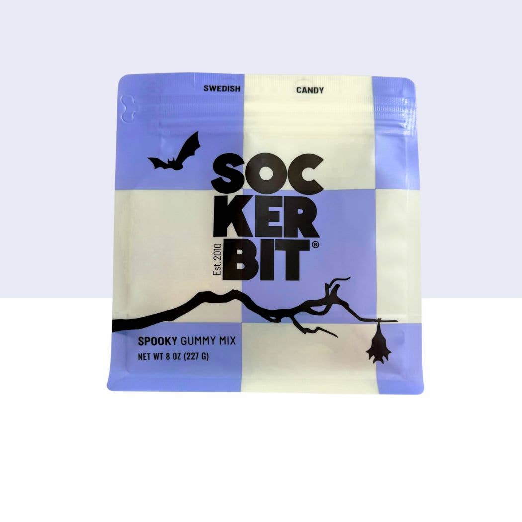 The Candy: Spooky Swedish Gummy Mix 8 oz Bag features bats on the package and is a perfect Halloween treat for Swedish gummy candy lovers.