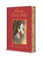 The Classic Fairy Tales by Hans Christian Andersen from Simon & Schuster is a red hardcover book featuring gold lettering, an ornate border, and an illustration of a knight on a white horse. The spine and page edges are adorned with floral designs, enhancing this 256-page English edition into a timeless children’s classic.