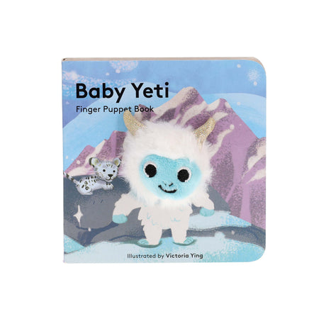 Board book featuring a plush yeti finger puppet on the cover, set against a snowy mountain background.