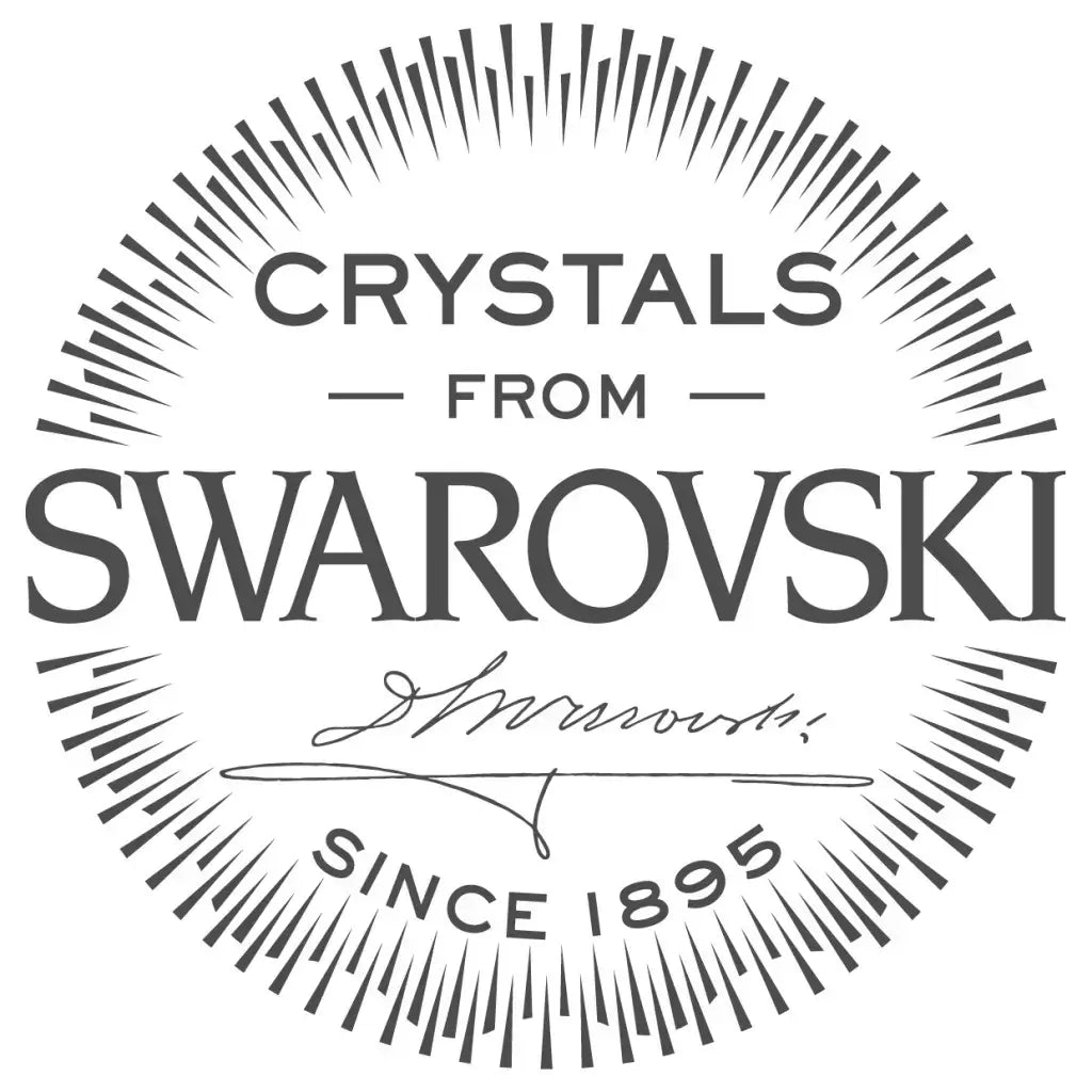 Black and white emblem with “Crystals from Swarovski,” a signature, and “Since 1895” surrounded by radiating lines—perfect for showcasing the Earrings: August Peridot Swarovski® Crystals Spiral Dangle Earrings.