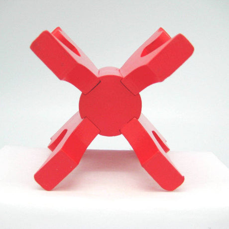 A red Swedish candle holder featuring four Dala horse heads, viewed from the front against a plain white background—perfect for adding a touch of Scandinavian decor.