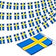 A Swedish Pennant Flag Banner with 30 flags (33 long) hangs in rows, with a larger Swedish flag displayed flat beneath them.