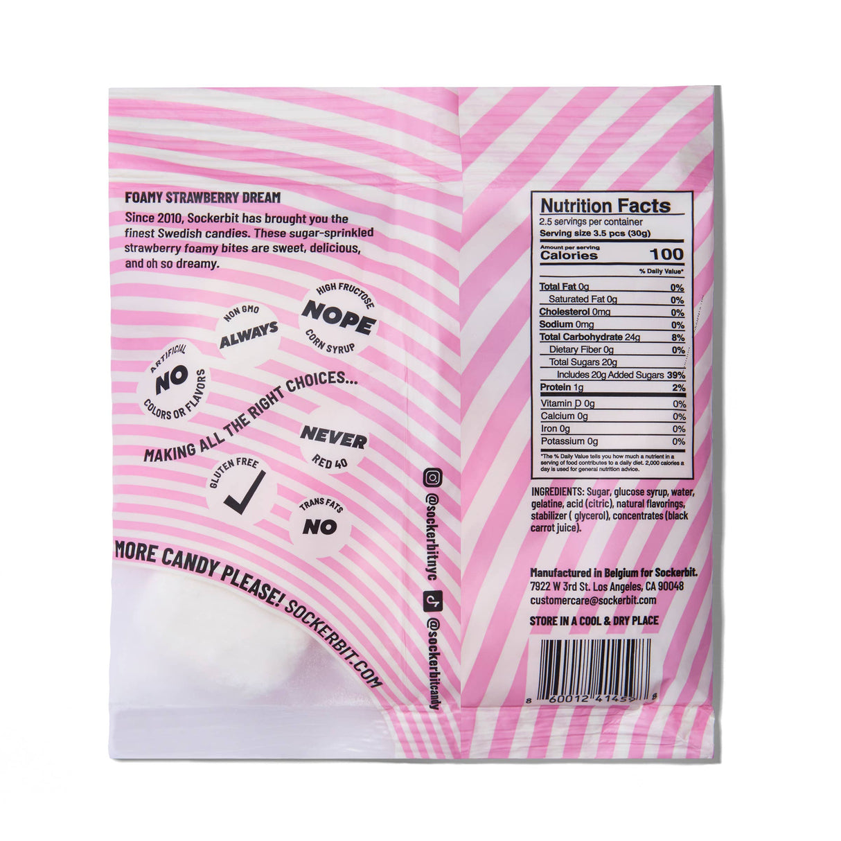 Candy: Foamy Strawberry Dream Swedish Candy Bag 2.8oz