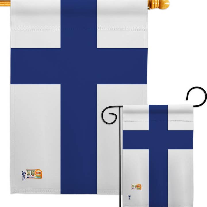 The Flag: Finland Garden Flag - Finnish Nationality Home Decor Flag features a blue Nordic cross on white, making it perfect outdoor decor to celebrate Finnish heritage and add unique style to your garden.