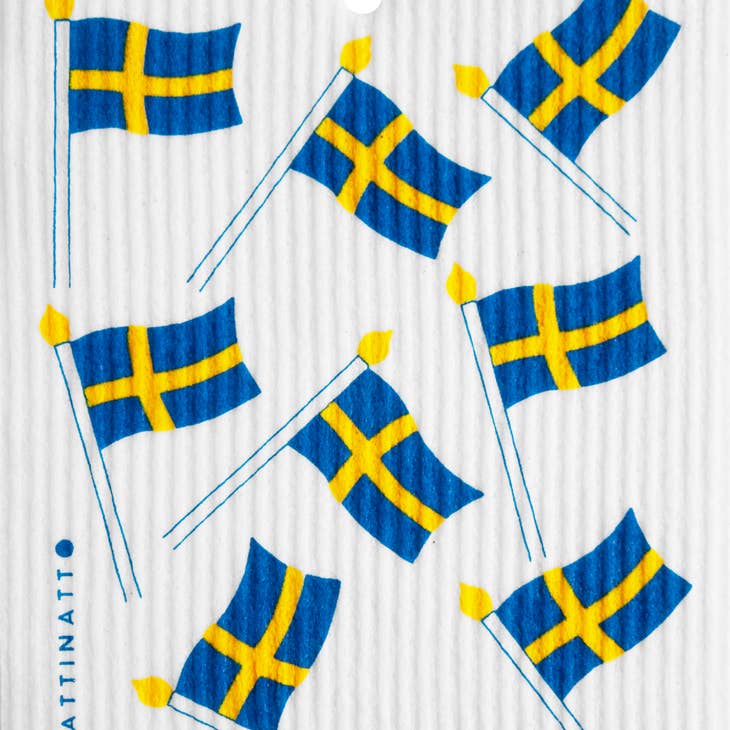 Show your Swedish pride with the Swedish Flags on White Swedish Dish Cloth (6.6"x7.9"). Made in Sweden, it's super absorbent, eco-friendly, and perfect for any kitchen.