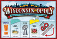 Board game cover for Game: Wisconsin-Opoly (state) Board Game featuring Dairyland charm with designated spots for game pieces, cards, and spaces, highlighting Door County and other iconic Wisconsin elements that every Cheesehead will enjoy.