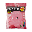 The BUBS Sour Raspberry Skulls (90g) pack showcases pink, skull-shaped raspberry candies that are vegan and gelatin-free. These treats, highlighted by the Swedish and Fairtrade certified logos, provide a delightful snacking option that prioritizes quality and ethical standards.