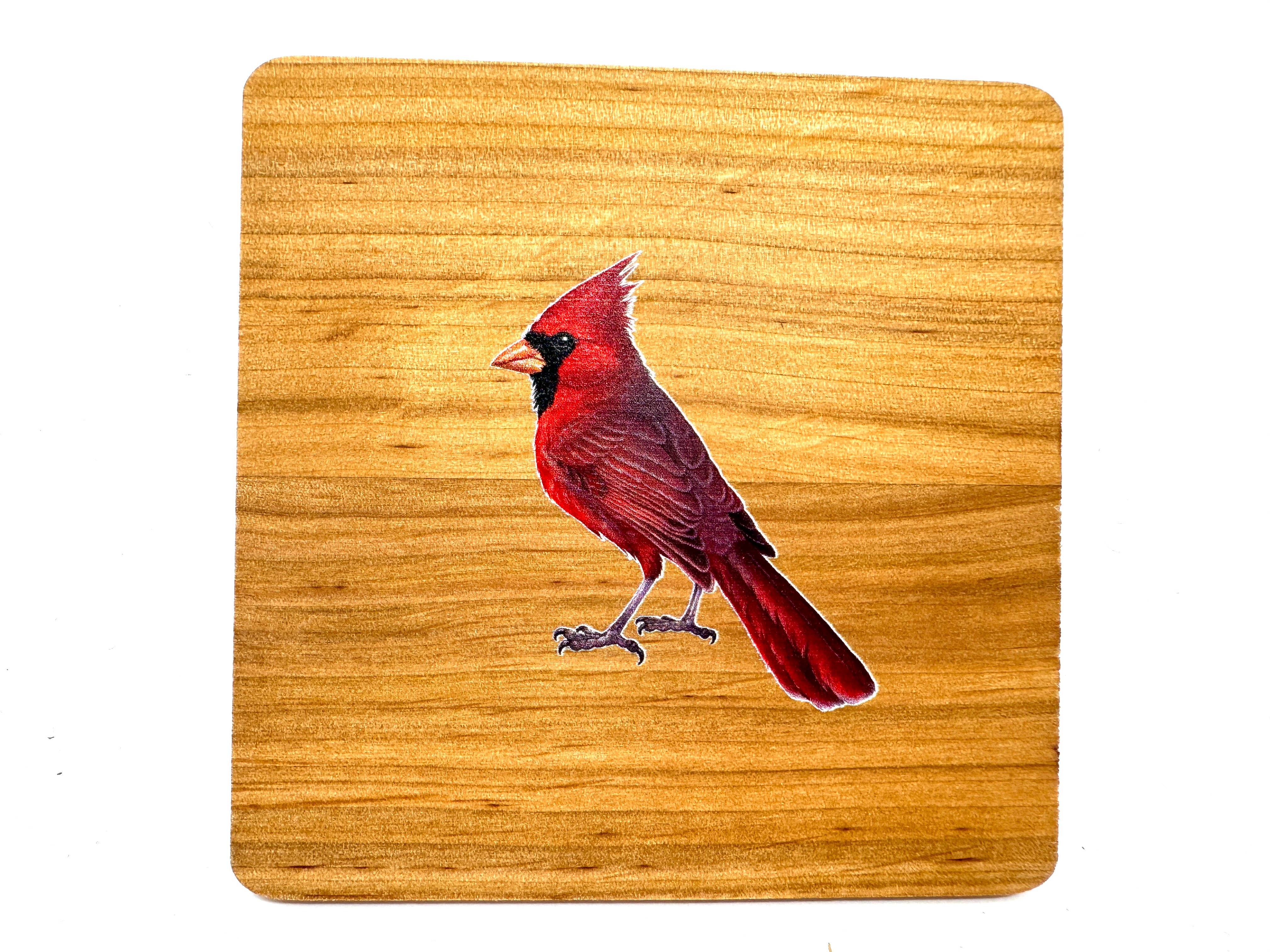 Coaster: Alder Wood Coaster with Red Cardinal