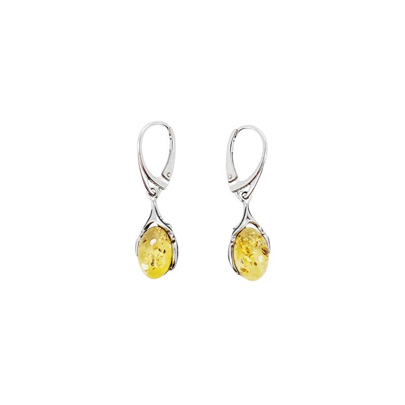 Earrings: Citrine Amber Sterling Silver Earrings On Hooks. Oval-shaped