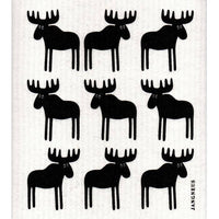 Gift Set: Jangneus Moose - Black Swedish Dish Cloth and Matching Tea Towel