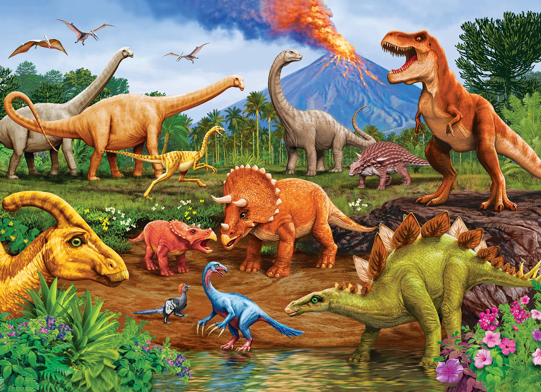 Dive into a prehistoric world with the 35-piece Puzzle: Triceratops & Friends (Tray) that showcases T-rex, triceratops, and stegosaurus with erupting volcanoes and flying pterosaurs. Ideal for budding paleontologists, this puzzle offers an exciting glimpse into the age of giants.