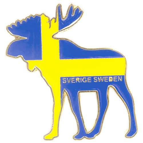 Magnet featuring a silhouette of a moose with the Swedish flag and the text "Sverige Sweden".