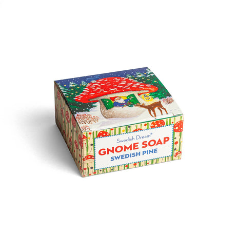 Soap: Gnome Soap Swedish Pine Swedish Dream Bar Soap is a vegan bar soap with Nordic charm, featuring colorful woodland and mushroom packaging in a fresh Swedish Pine scent.