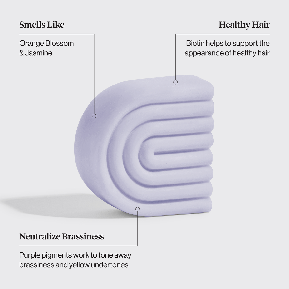 The Kitsch Hair Purple Toning Shampoo & Conditioner Bar Combo (2 x 2.7 oz) features lavender-toned bars with orange blossom and jasmine scent, biotin for healthy hair, and purple pigments to tone brassiness in color-treated or grey hair.