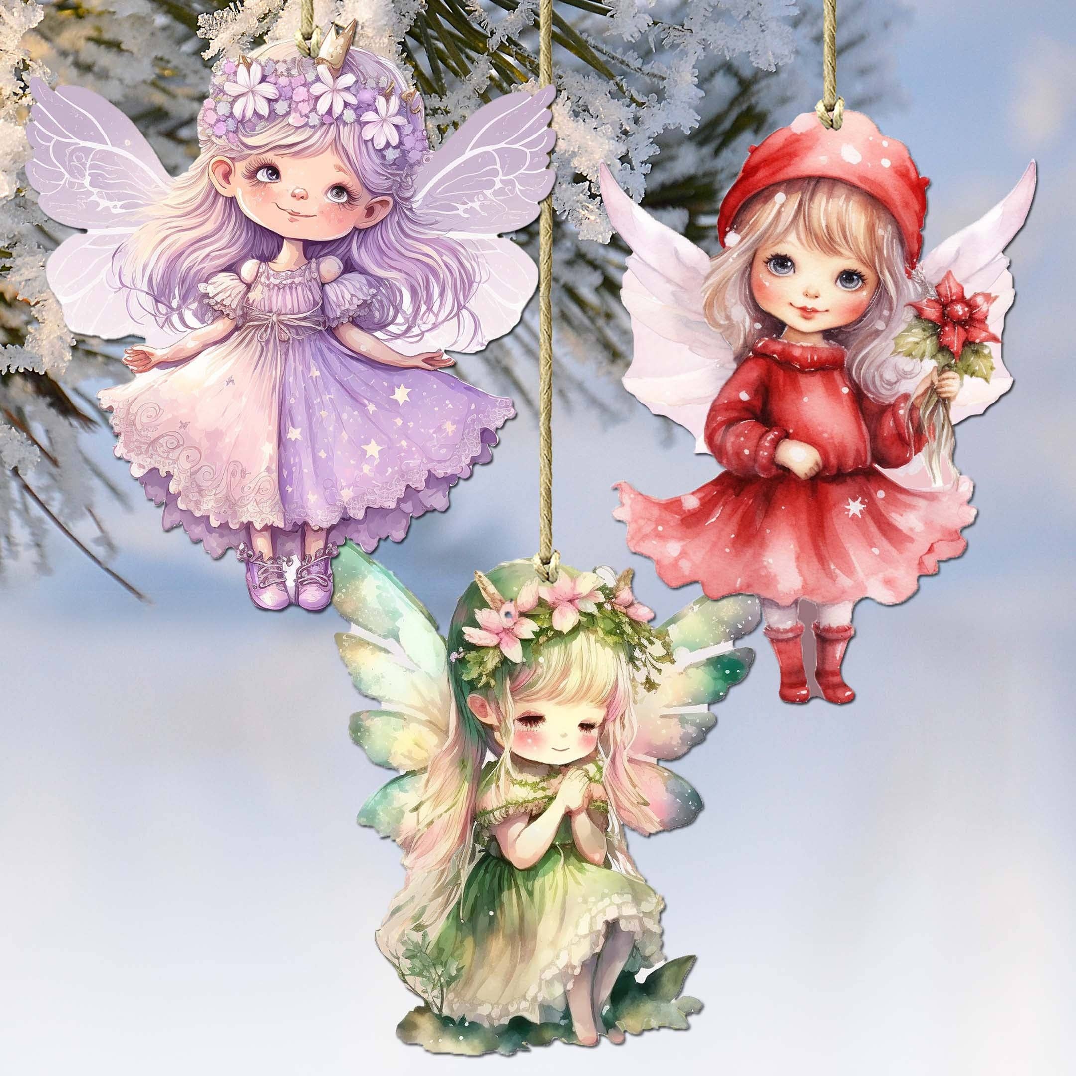 Ornament: Colorful Fairies Decorative Wooden Ornaments