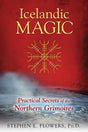 Book cover with a yellow Galdrabók-inspired magical symbol on a red misty background, and bold title text in yellow, white, and red.