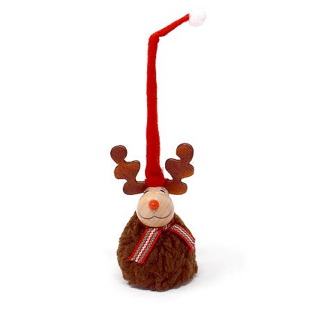 This adorable Red Hat Moose Christmas Tree Ornament, complete with a charming red nose, long red stocking cap, and red-striped scarf, makes for a delightful Christmas decoration.