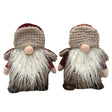 Two plush Scandinavian gnome dolls with long white beards, round pink noses, brown hats, and red sleeves.