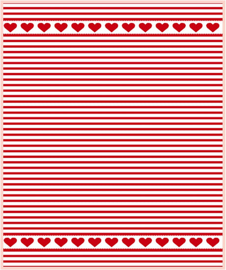 The Tea Towel: Red Hearts Border Jacquard Tea Towel 20"x28" features red horizontal stripes on white with two rows of red hearts bordered by zigzag lines for a charming Nordic touch.