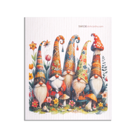Dish Cloth: Mushroom Hat Gnomes 5 Gnomes in a Mushroom Garden