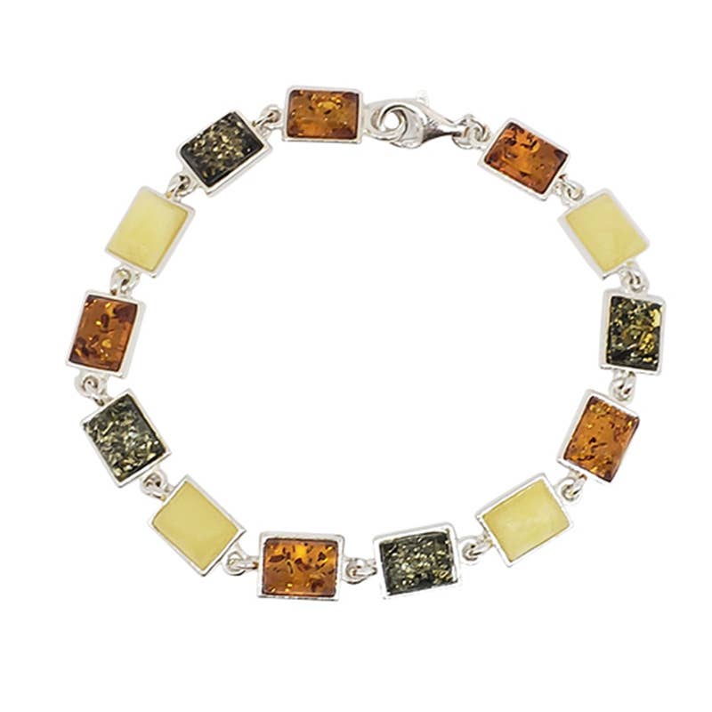 Bracelet: Multi Color Amber Sterling Silver Link Bracelet