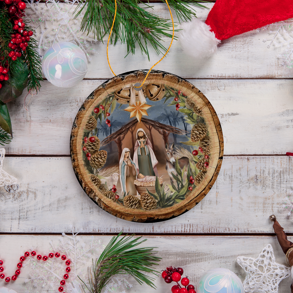 Ornament: Rustic Nativity Birth of Christ Scene Ornament, Christianity