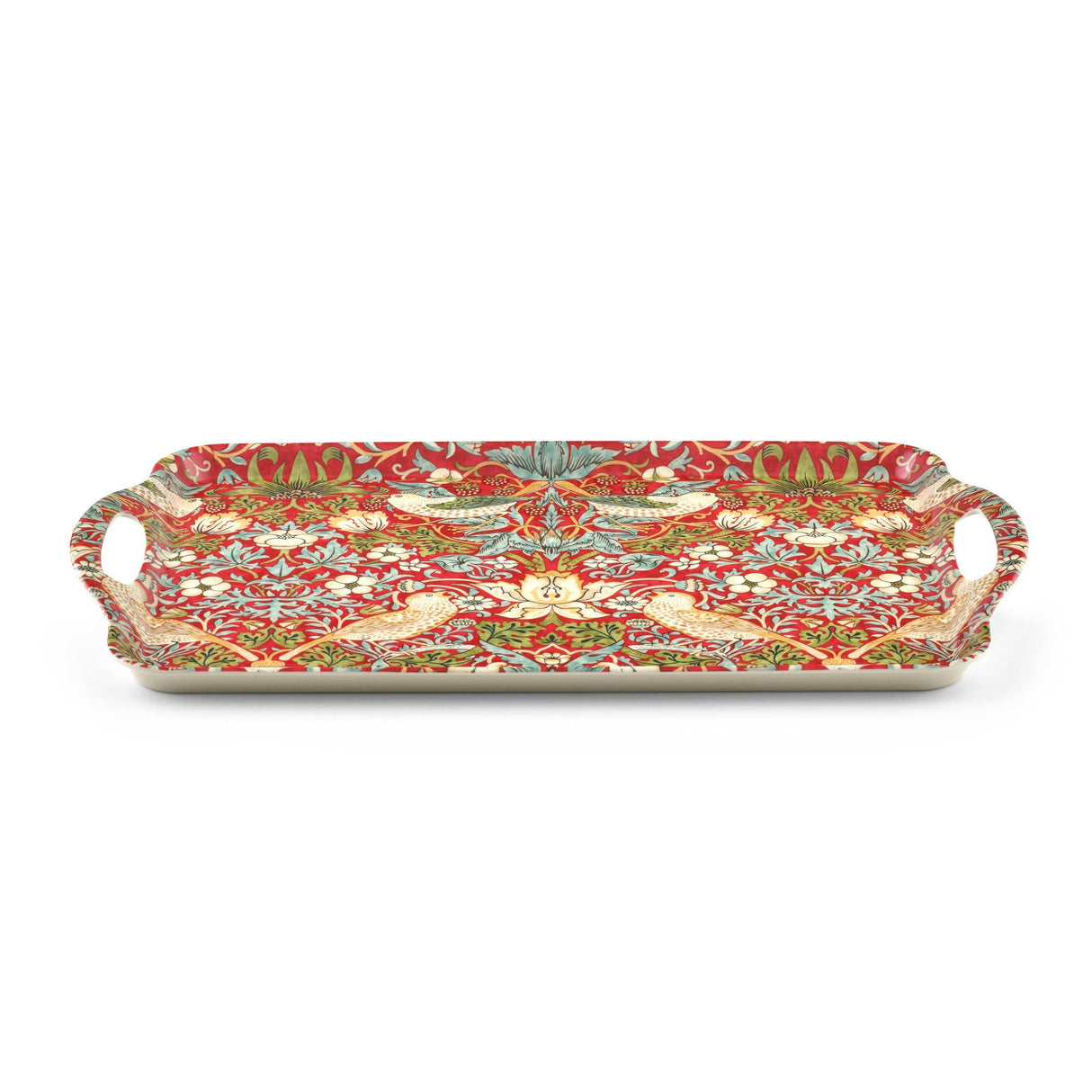 Tray: "Strawberry Thief" by William Morris Large Melamine Serving Tray - Red