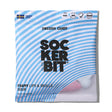 A 2.8oz Sockerbit bag of Foamy Lips & Skulls Swedish Candy with blue and white stripes, a Swedish flag, and pink and white foamy candies visible inside. Made with a traditional recipe.