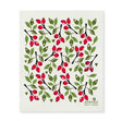 Illustration of red berries and green leaves on branches in a repeating Rose Hip pattern. "anneko made in Sweden" appears at the bottom right. Perfect eco-friendly Swedish dishcloth: Rose Hip Design by Anneko Design in Sweden.