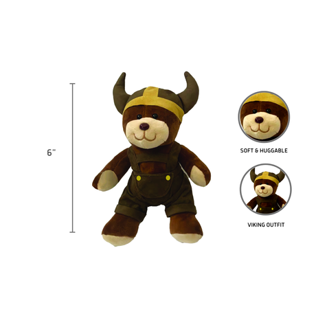 The Plush: Viking Boy Plush Viking Teddy Bear - Small stands 6 inches tall, featuring a horned helmet and detailed outfit. With its soft, huggable texture, it’s an ideal baby shower or Oktoberfest gift.
