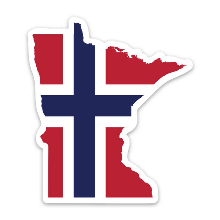 Introducing the "Minnesota Norwegian Flag" sticker, featuring a vibrant map silhouette of Minnesota adorned with the iconic Norwegian flag design, crafted for durability and weather resistance.