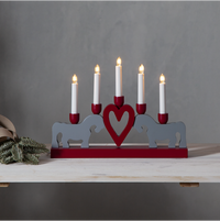 Candelabra: Two Swedish Dala Horses with a Red Heart & 5 LED Candle Sticks by Star Trading - 