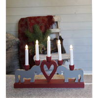Candelabra: Two Swedish Dala Horses with a Red Heart & 5 LED Candle Sticks by Star Trading - 