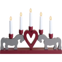 Candelabra: Two Swedish Dala Horses with a Red Heart & 5 LED Candle Sticks by Star Trading - 