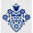 The Scandi Heart w/Birds, Blue Dish Cloth features a graceful blue floral pattern with hearts and birds on a white background. These cloths are not only super absorbent but also environmentally-friendly, combining charm with practicality.