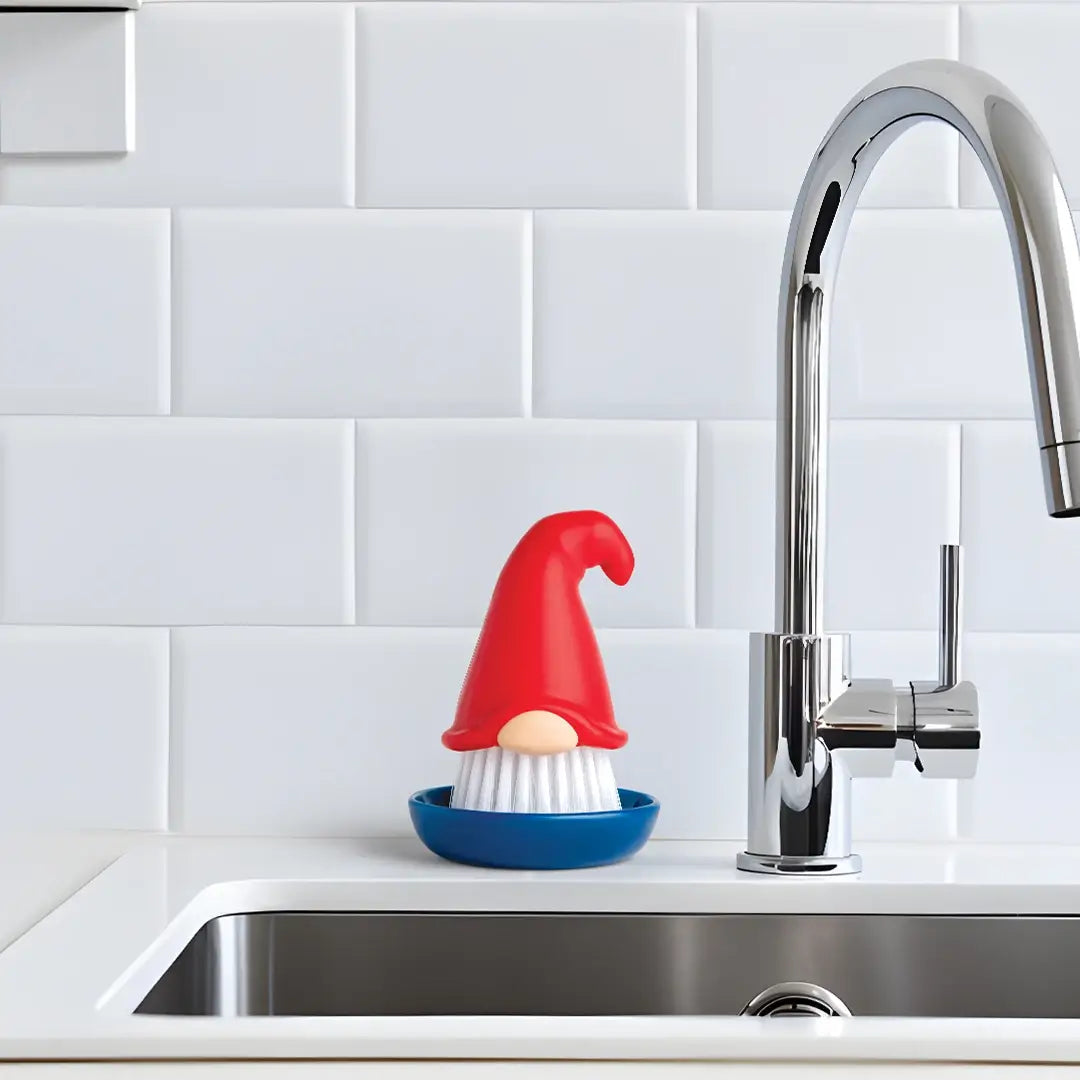 Brush: Beardy Tomte - Gnome Dish Scrub Brush 4" Tall with Dish 3.25" Diamter