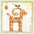 The Dish Cloth: Straw Goat "Julbock" Christmas Goat with Red Ribbons features a festive goat ornament with red ribbons and a bird, framed by green foliage—ideal for eco-friendly holiday decor.