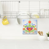 Tile: Scandinavian Lovebirds Folk-art Ceramic Tile Deluxe Plaque with Cork Back and Hanger 6.25"x6.25"