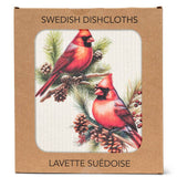 The Swedish Dish Cloth: Cardinals & Pine Cones Dishcloth is a biodegradable cleaning cloth with a charming nature-inspired design, perfect for eco-friendly cleaning.