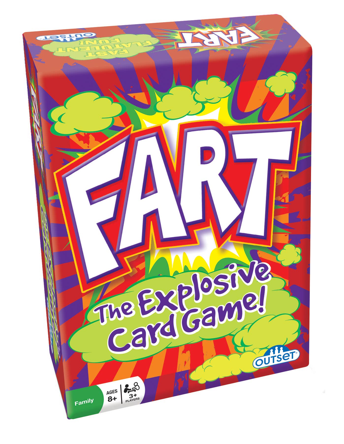 A colorful box presents Game: Fart (box) Board Game, featuring cartoonish explosions in the background and promising flatulent fun for all ages.