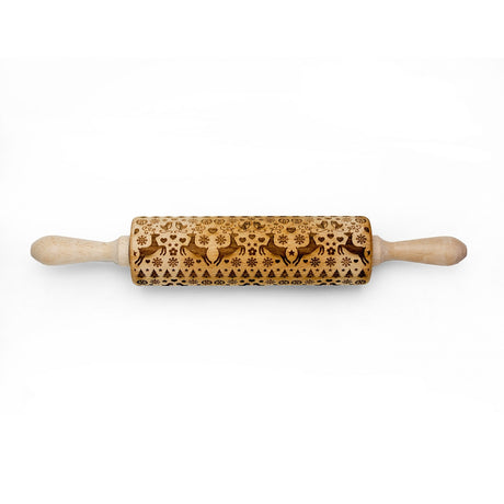 This artisanal rolling pin, inspired by Scandinavian design, is beautifully engraved with delightful reindeer, birds, and tree motifs. Ideal for crafting seasonal delights, the Reindeer Birds & Trees Embossing Rolling Pin infuses a touch of holiday spirit into your baking.