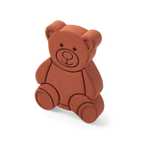 The Sugar Saver: Terracotta Brown Sugar Bear Keeper & Saver, 2.5", is a reddish-brown bear-shaped clay object that keeps your brown sugar soft and fresh.