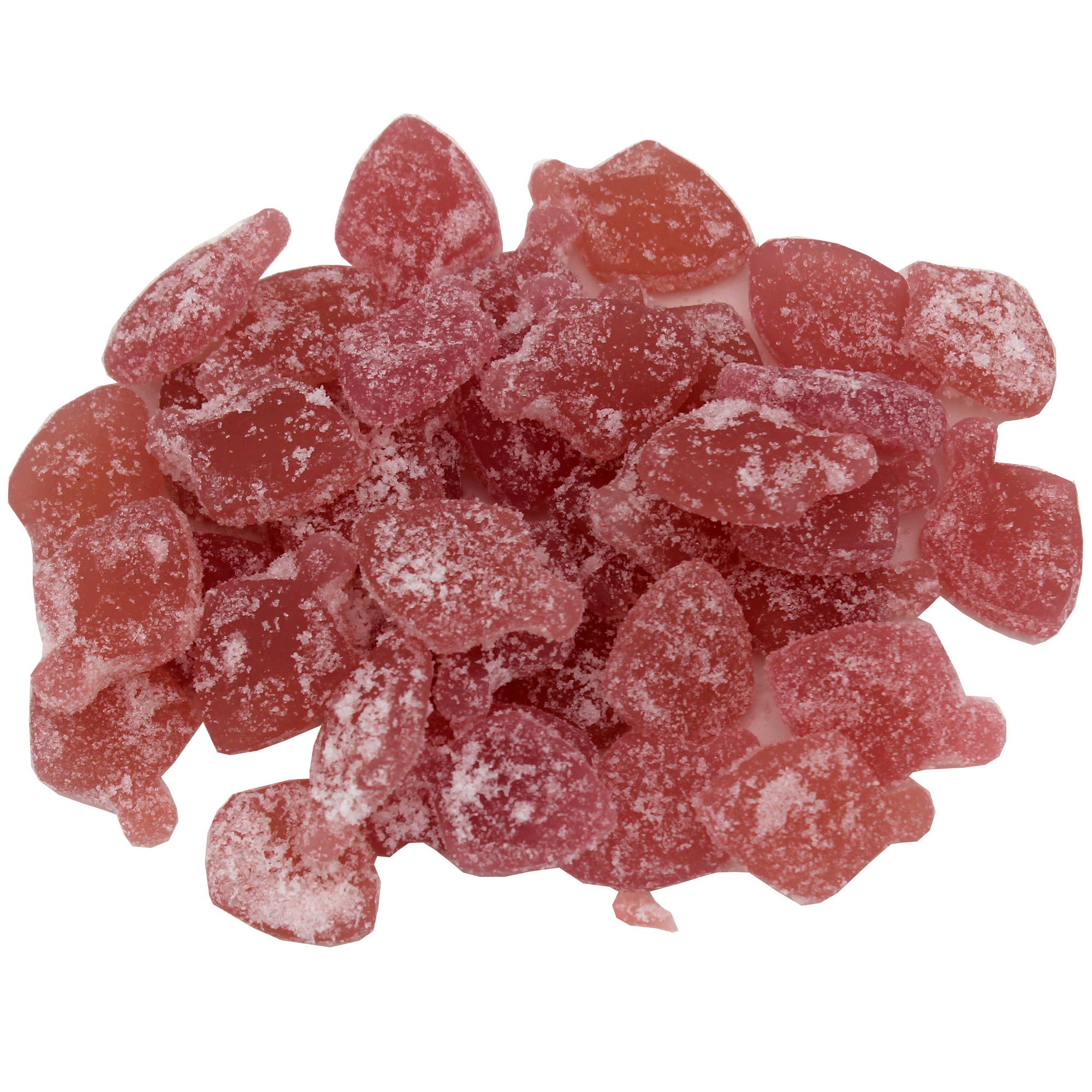 A heap of sugar-coated, irregularly shaped candies from "Candy: Sour Blueberry Swedish Fish," similar in texture and shape to Swedish fish candy.