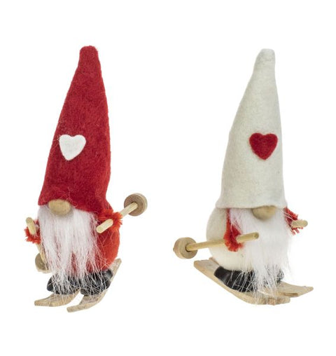 Gnome: Skiing Santa Red & White w/Heart on Hat