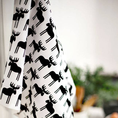 Gift Set: Jangneus Moose - Black Swedish Dish Cloth and Matching Tea Towel