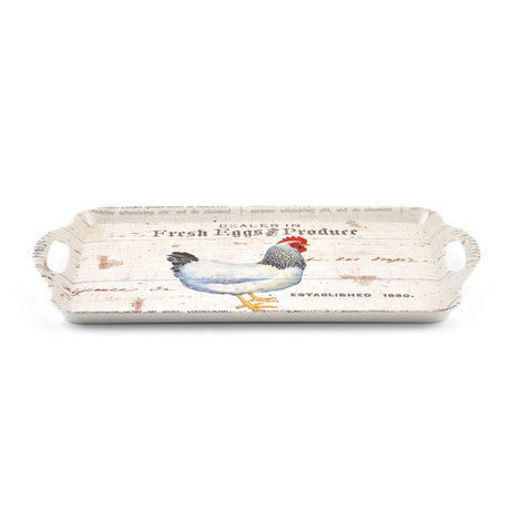 Tray: On The Farm Hen Melamine Large Handled Serving Tray 11.75 x 17 inches
