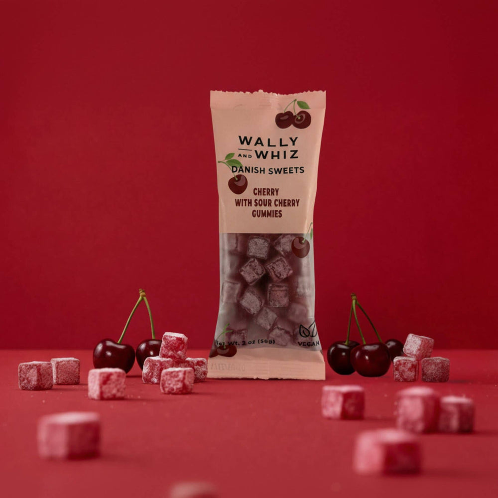 Candy: Wally and Whiz Danish Sweets Cherry with Sour Cherry Gummies 2 oz Vegan