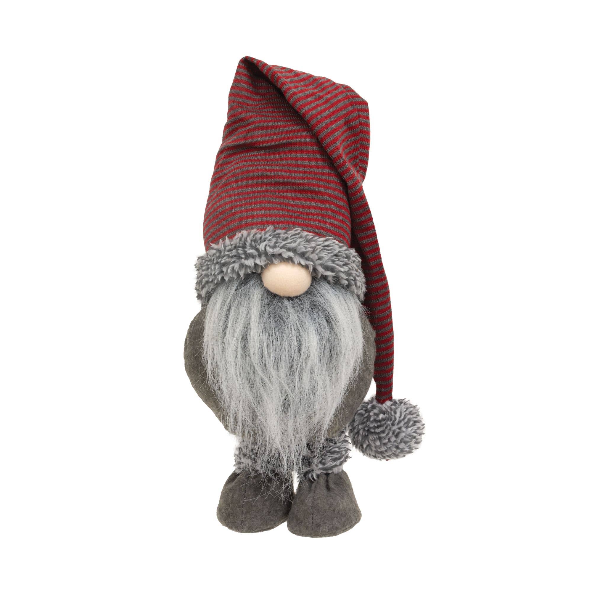 This 14" tall Red/Gray Striped Gnome features a long gray beard, round nose, and dangle hat with pom-pom. The Tomte Nisse is perfect for adding charm to your Christmas holiday décor.